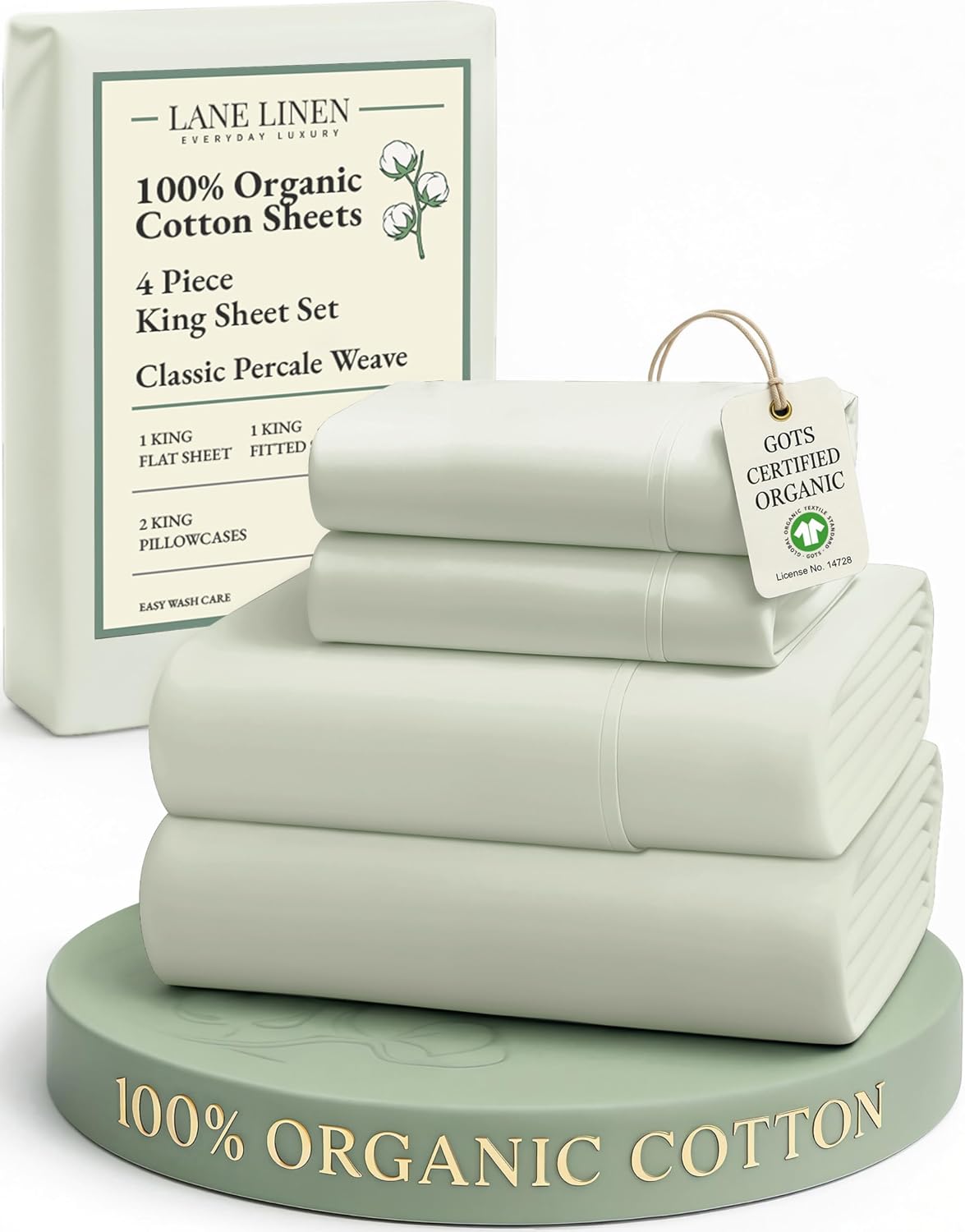 LaneLinen LANE LINEN 100% Organic Cotton King Bed Sheet Set, Bedsheets 4Pc Soft Cooling Fully Elasticized Mercerised All Season Sustainably…