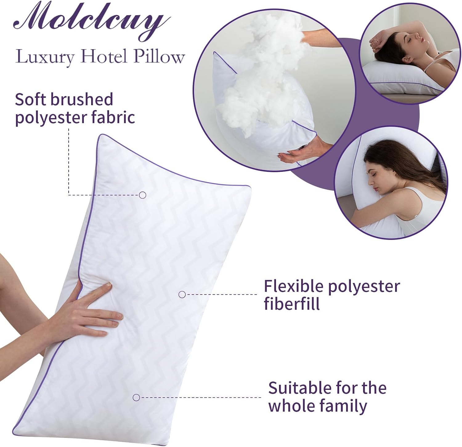 Molclcuy Bed Pillows Queen Size Set of 4, Hotel Collection Pillow for Side and Back Sleepers, Super Soft Down Alternative Microfiber Filled 4…
