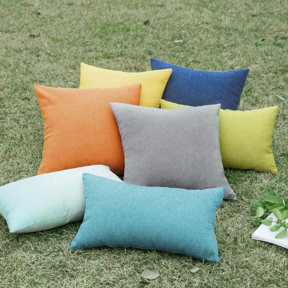 Miulee Pack of 2 Decorative Outdoor Solid Waterproof Throw Pillow Covers Faux Linen Garden Farmhouse Coastal Cushion Cases for Summer Patio…