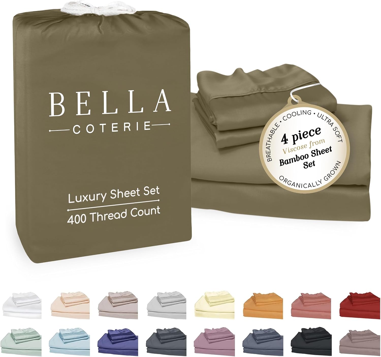 Bella Coterie Luxury Bamboo Viscose Cal King Size Sheet Set | 100% Organically Grown | Ultra Soft | Cooling for Hot Sleepers | 18" Deep…