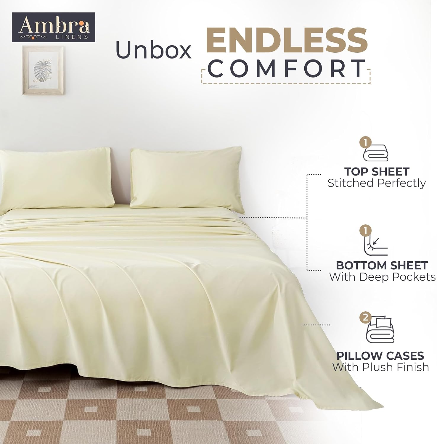 Ambra Linens 100% Organic Cotton Sheets for Full Size Bed - 4 PC Organic Full Size Sheets Set - Soft, Comfy, Breathable & Cooling - 16” Dee…