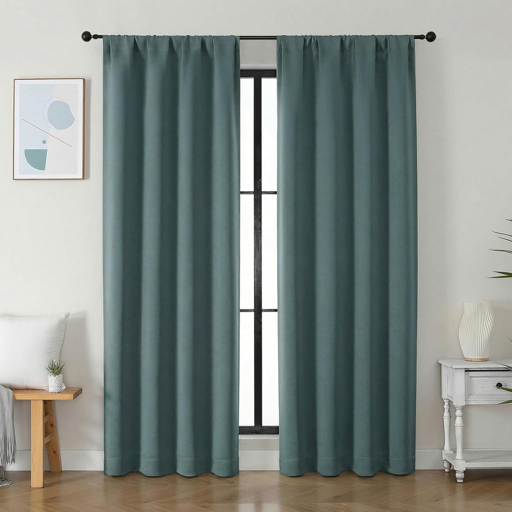 Simplebrand Ava Dark Green Blackout Curtains for Bedroom 84 Inch Length 2 Panels Set, Solid Thermal Insulated Privacy Nursery Window Treatm…
