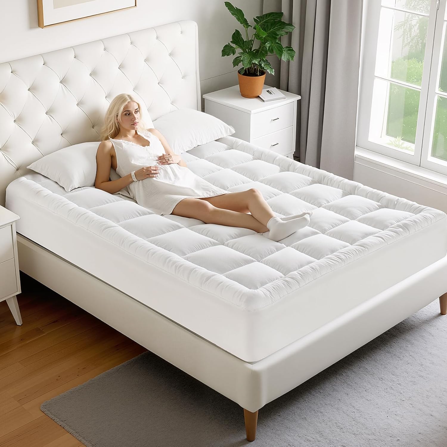 Matbeby Twin Size Mattress Pad - Cooling Breathable Mattress Topper, Quilted Fitted Mattress Protector, Pillow Top Mattress Cover with 8-21…
