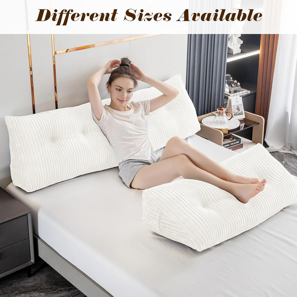 Large Triangular Headboard Wedge Bed Rest Reading Pillow Backrest Positioning Support Bolster Cushion with Removable Cover (White, King…