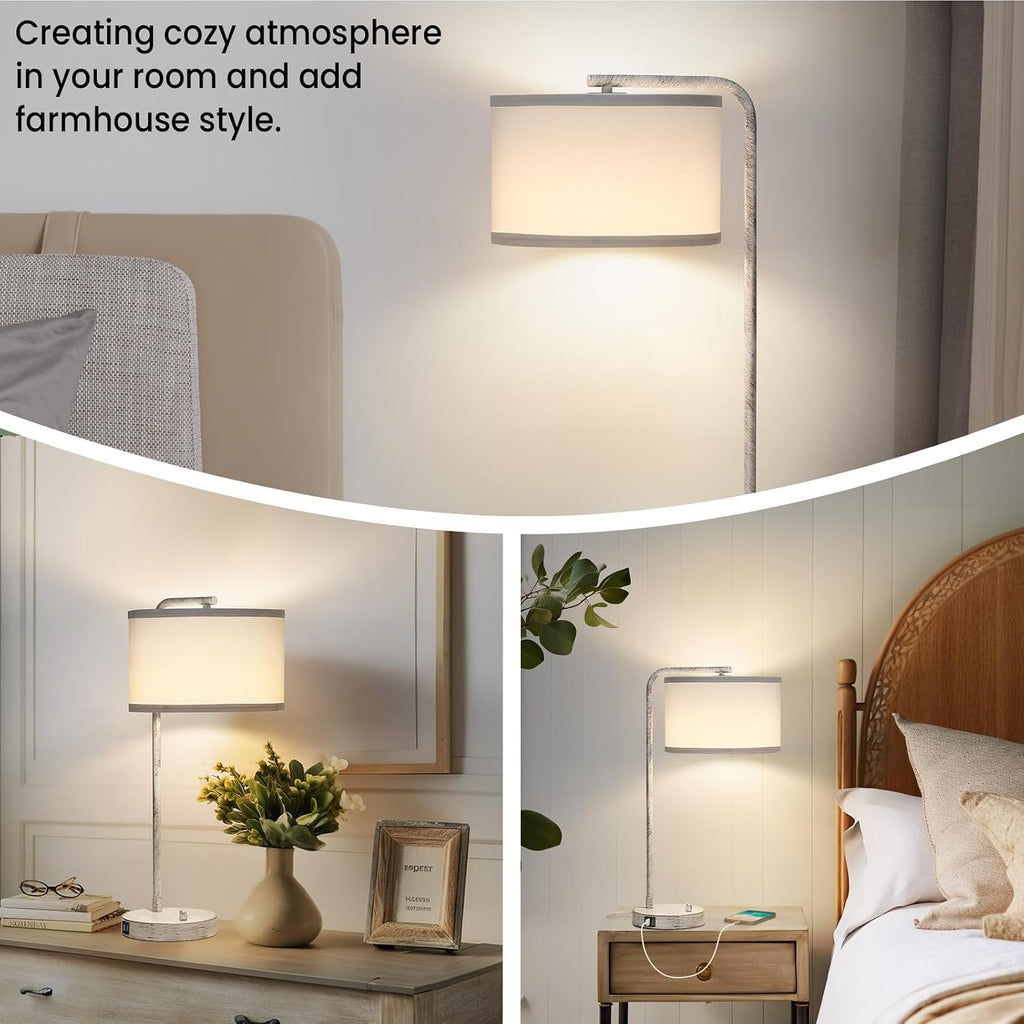 Seaside village Bedside Table Lamp with USB C+A Charging Ports, Fully Stepless Dimmable Modern Farmhouse Nightstand Lamp, Tall Reading…