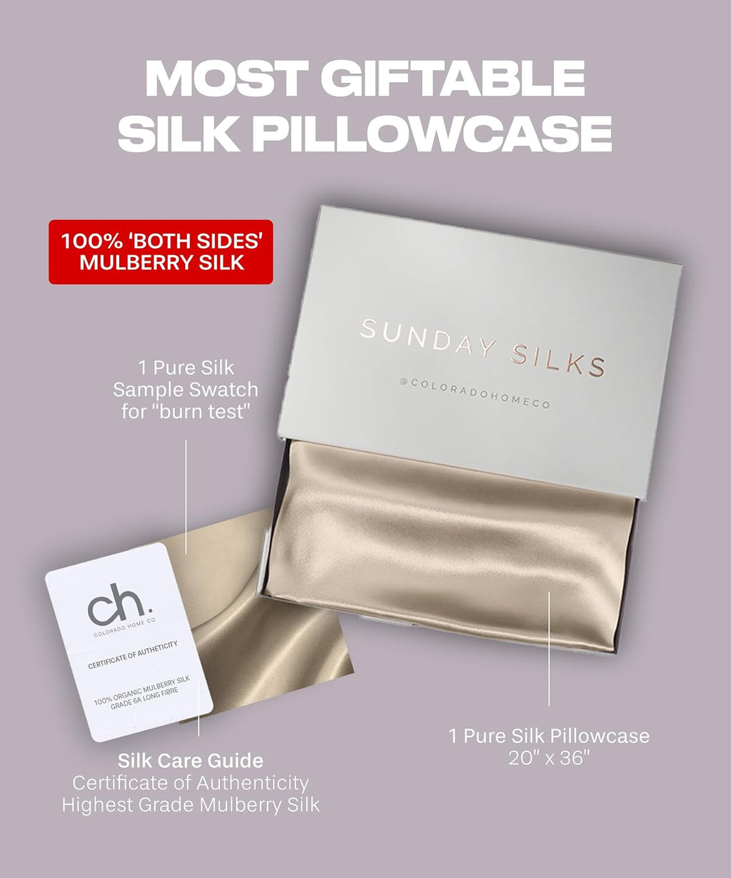 ColoradoHomeCo SUNDAYSILKSTM | Silk Pillow Cases | 100% Pure Silk Pillowcase | All Sides 22 Momme Highest Grade 6A | Real Silk Pillowcase fo…