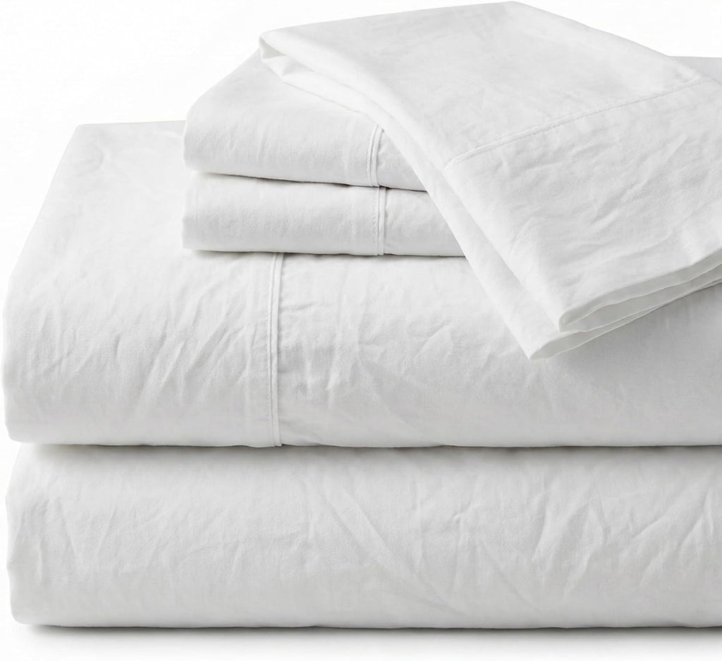 Perupima Peru Pima 285 Thread Count Percale King Sheet Set - 100% Peruvian Pima Cotton, 4 Piece (Flat, Fitted, 2 Pillowcases) - Cooling, Cr…