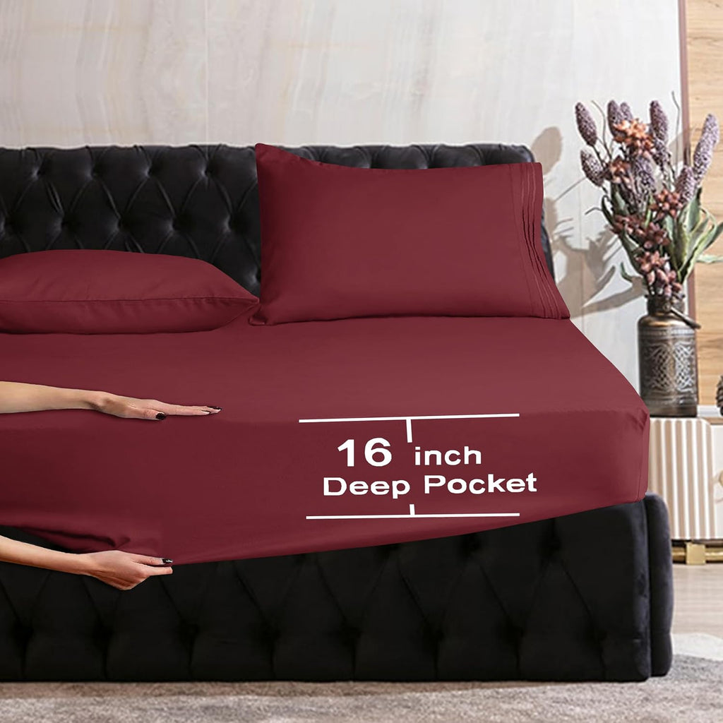MocassiLuxuryBedding Mocassi King Sheet Set - Luxury Hotel 1800 Premier Bedding Sheets & Pillowcases - Ultra Soft Breathable & Cooling Bed…