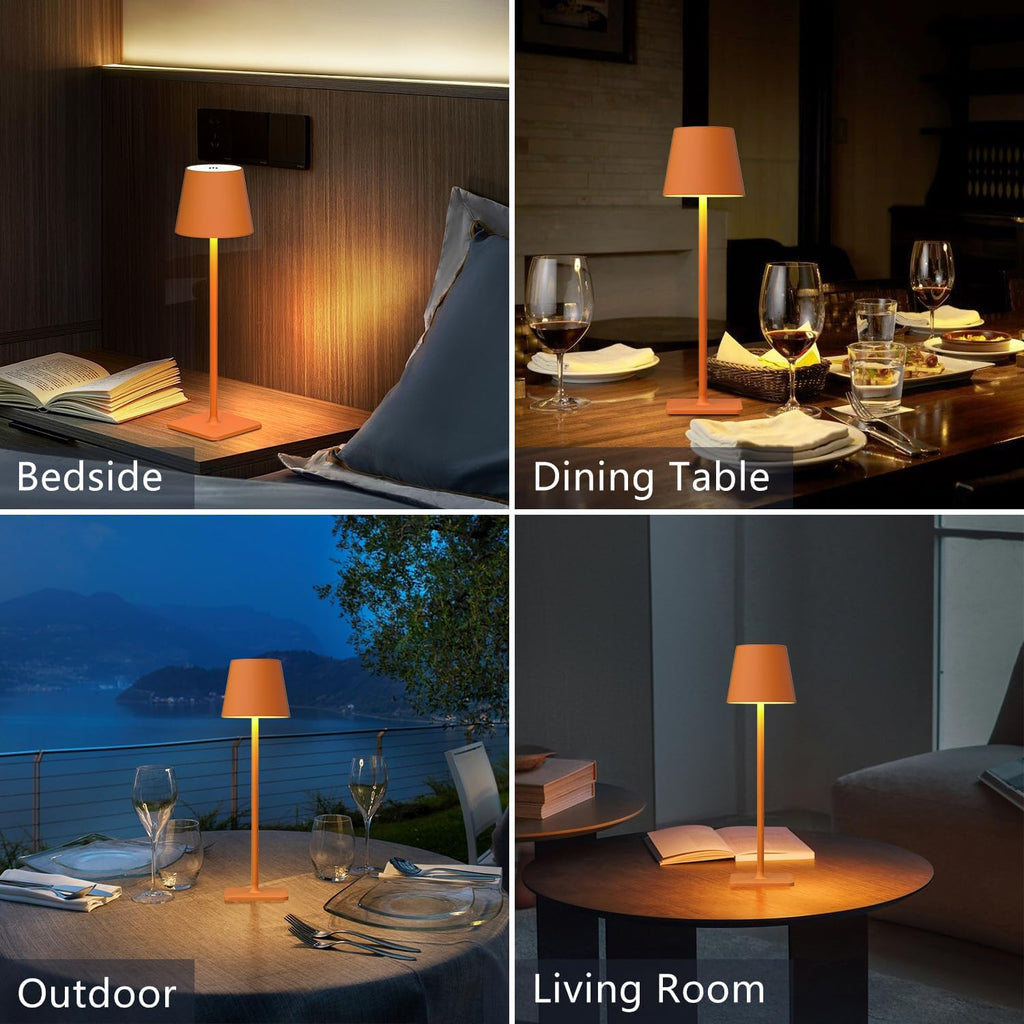 Yogaret Orange Cordless Table Lamp Set of 2-3 Way and Stepless Dimmable - for Restaurant Dining Bedroom Home Bar