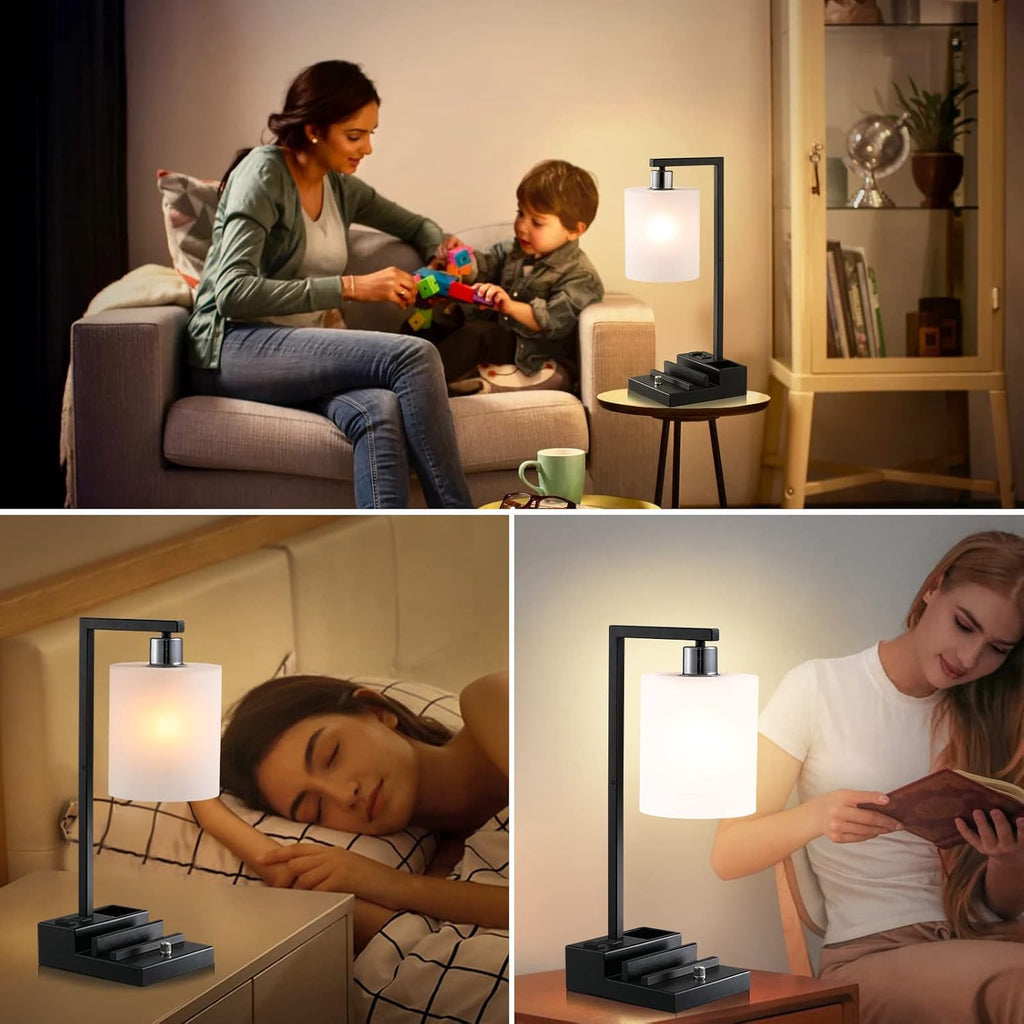 Bedroom Lamps for Nightstand, 3 Color Temperature Nightstand Lamp Bedside Lamps with Dual USB Ports and Outlet, Modern Table Lamp…
