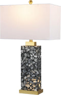 Jonathany JONATHAN Y 27.5" Black Alabaster Gold Rectangular Table Lamp with Night Light Contemporary Coastal Bedside Lamp for Bedroom with…