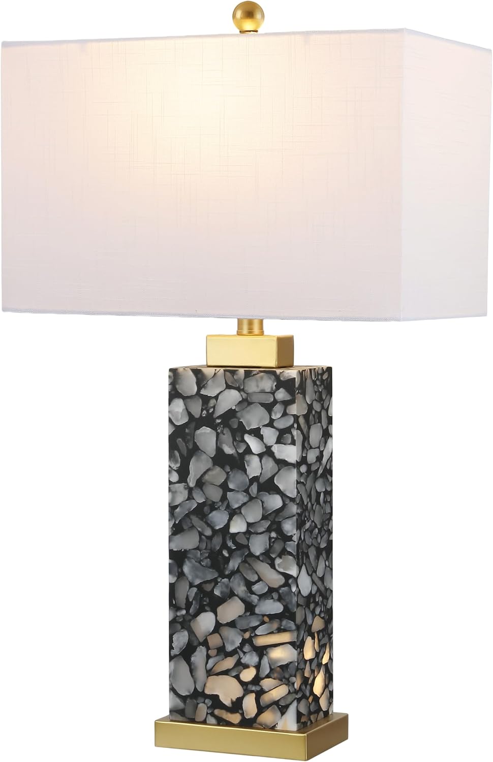 Jonathany JONATHAN Y 27.5" Black Alabaster Gold Rectangular Table Lamp with Night Light Contemporary Coastal Bedside Lamp for Bedroom with…