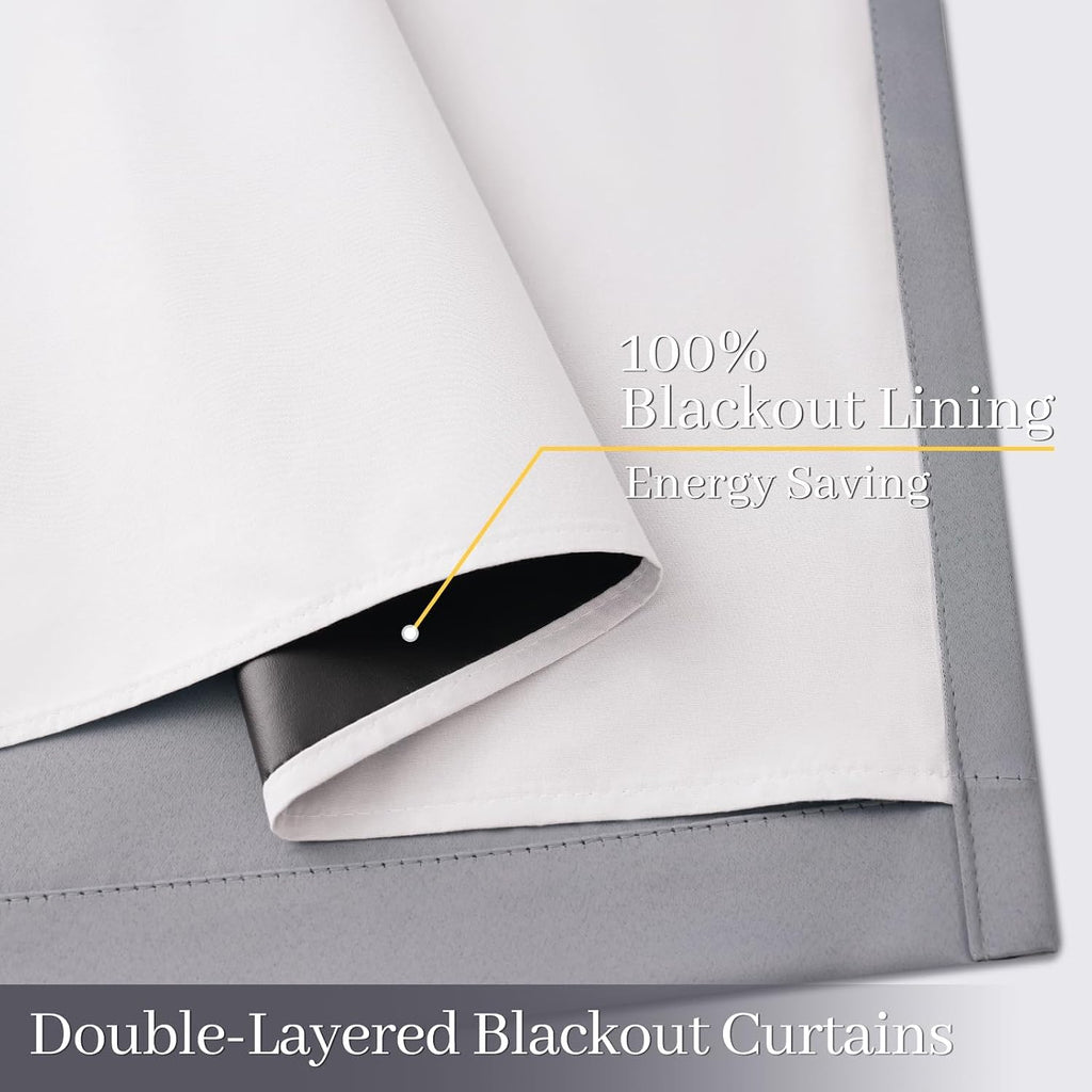 Yakamok Grey Room Darkening 100% Blackout Curtains Grommet Extra Wide Window Treatment with 2 Thick Layers-Gray Thermal Insulated Drape 1…
