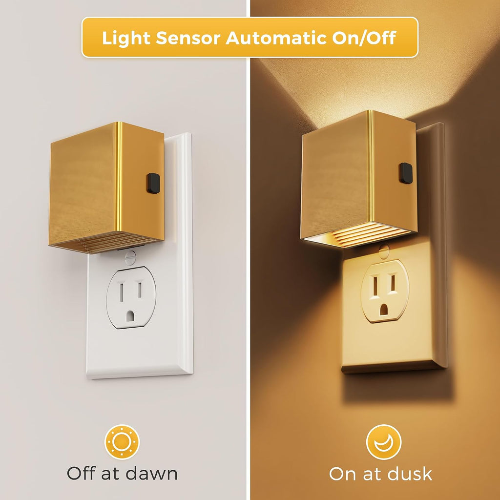L LOHAS LED Night Light, Night Lights Plug into Wall,[2-Pack] Dimmable Night Light with Light Sensor,3000K Warm White, Gold Nightlight for…