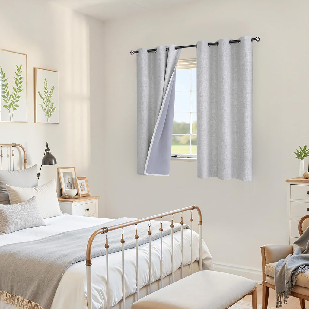 YoungsTex Linen Blackout Curtains 48 Inches Long for Bedroom, Full Light Blocking Short Window Drapes with Grommet Thermal Insulated for Li…