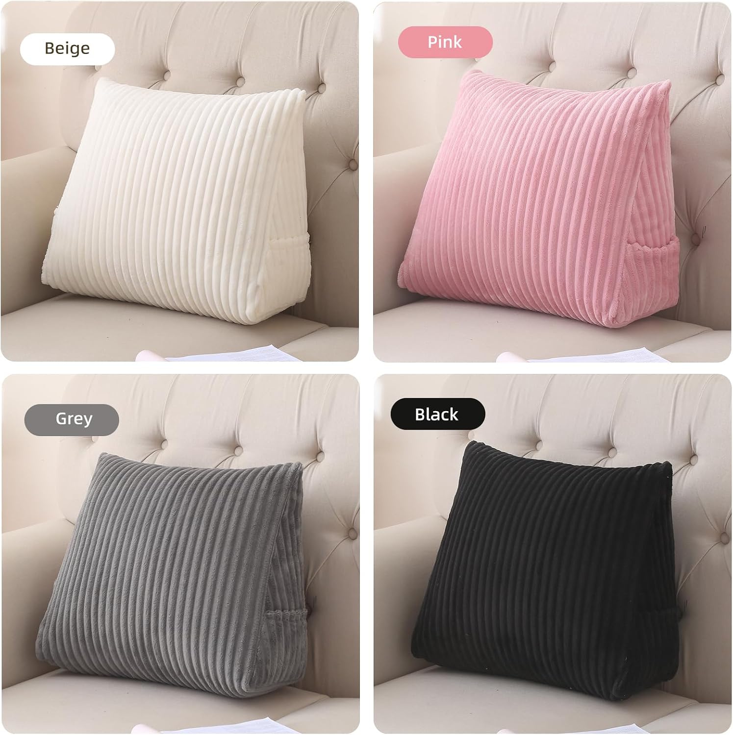Corduroy Wedge Reading Pillow for Bed, 3 Sizes, 4 Colors for Bed, Sofa, Office Chair (Pink, Medium 19 * 16 * 7in)