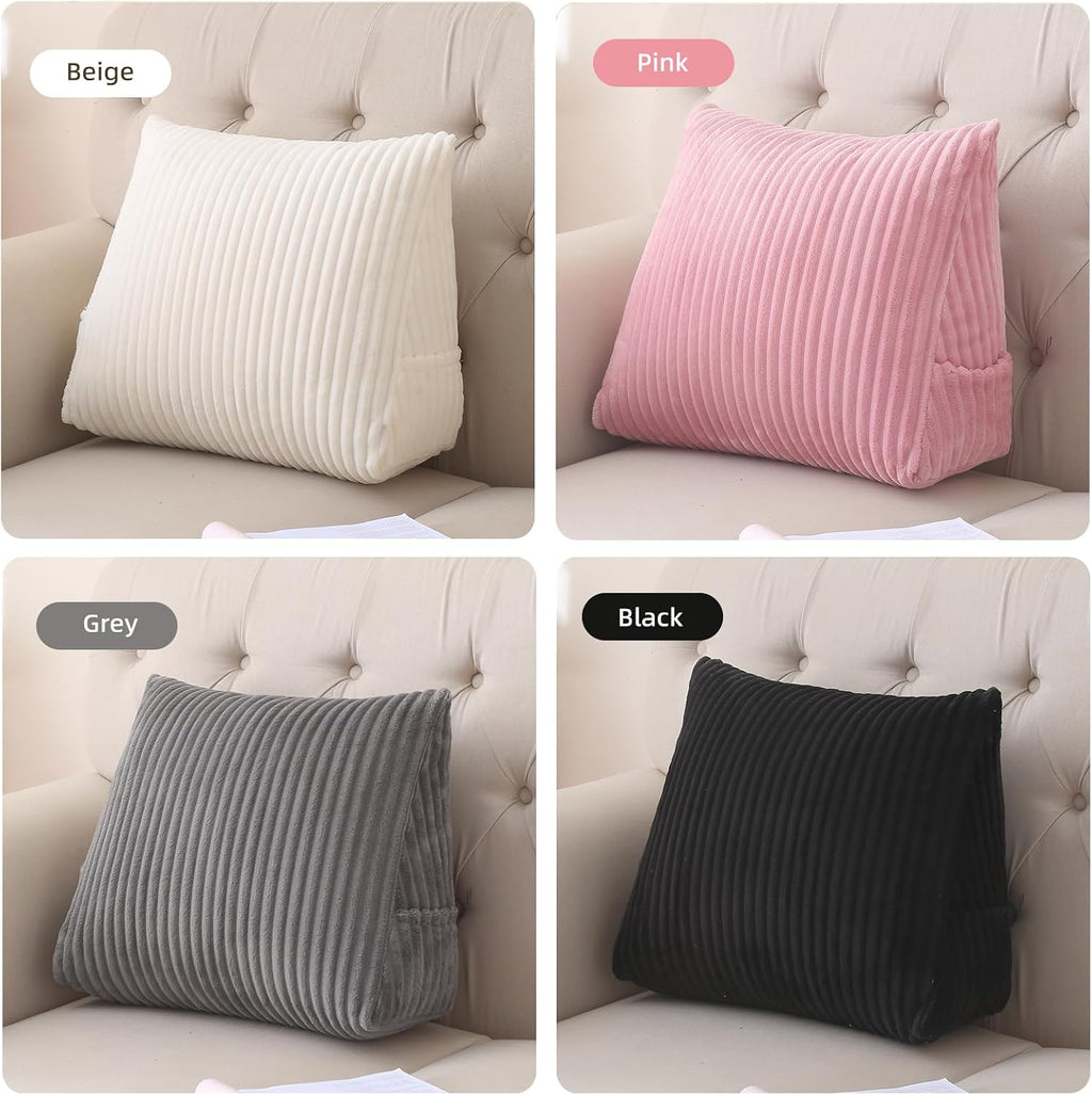 Corduroy Wedge Reading Pillow for Bed, 3 Sizes, 4 Colors for Bed, Sofa, Office Chair (Black, Medium 19 * 16 * 7in)