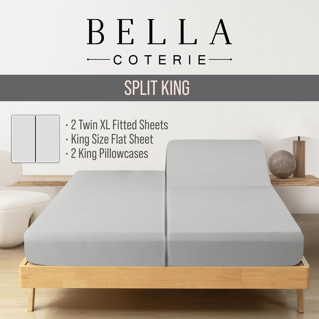 Bella Coterie Luxury Bamboo Viscose Split King Size Sheet Set | 2 Fitted Sheets for Sleep Number & Adjustable Beds | 100% Organically…
