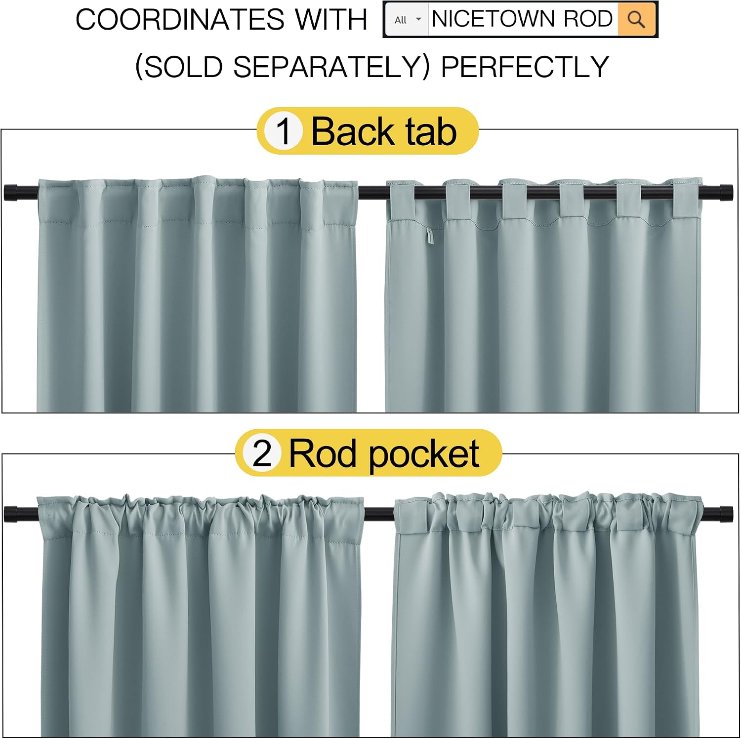 NICETOWN Blackout Window Curtains for Camper - (Stormy Sea Color) 42x40 Inch, 2 Panels Set, Thermal Insulated Room Darkening Blackout…