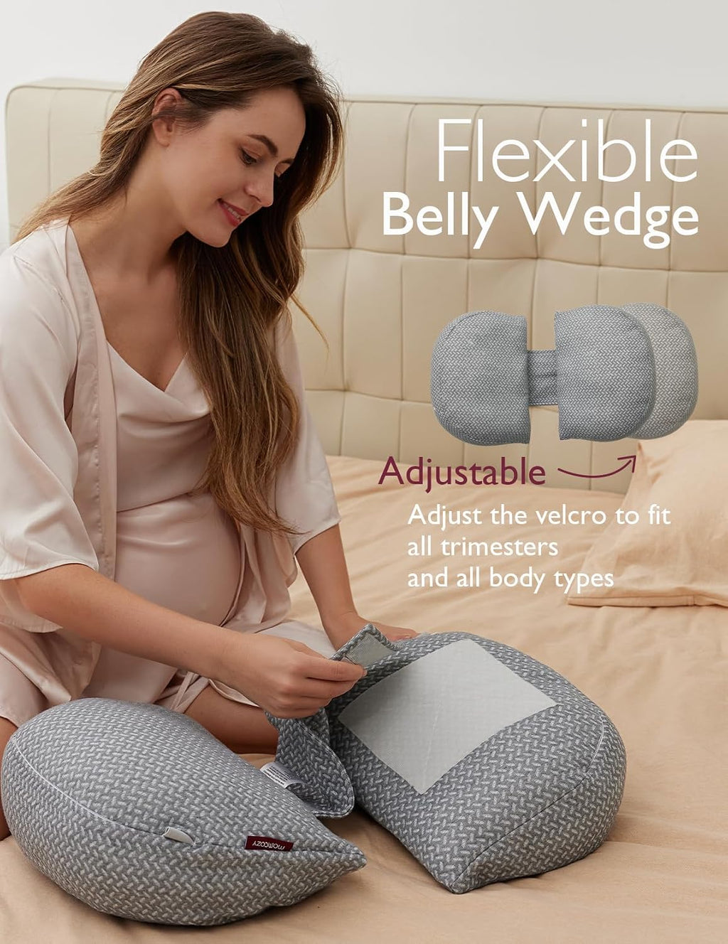 Momcozy Portable Pregnancy Pillow – W Shaped Maternity Support for Side Sleepers, Adjustable Travel Wedge Pillow for Back, Belly, and Hip…