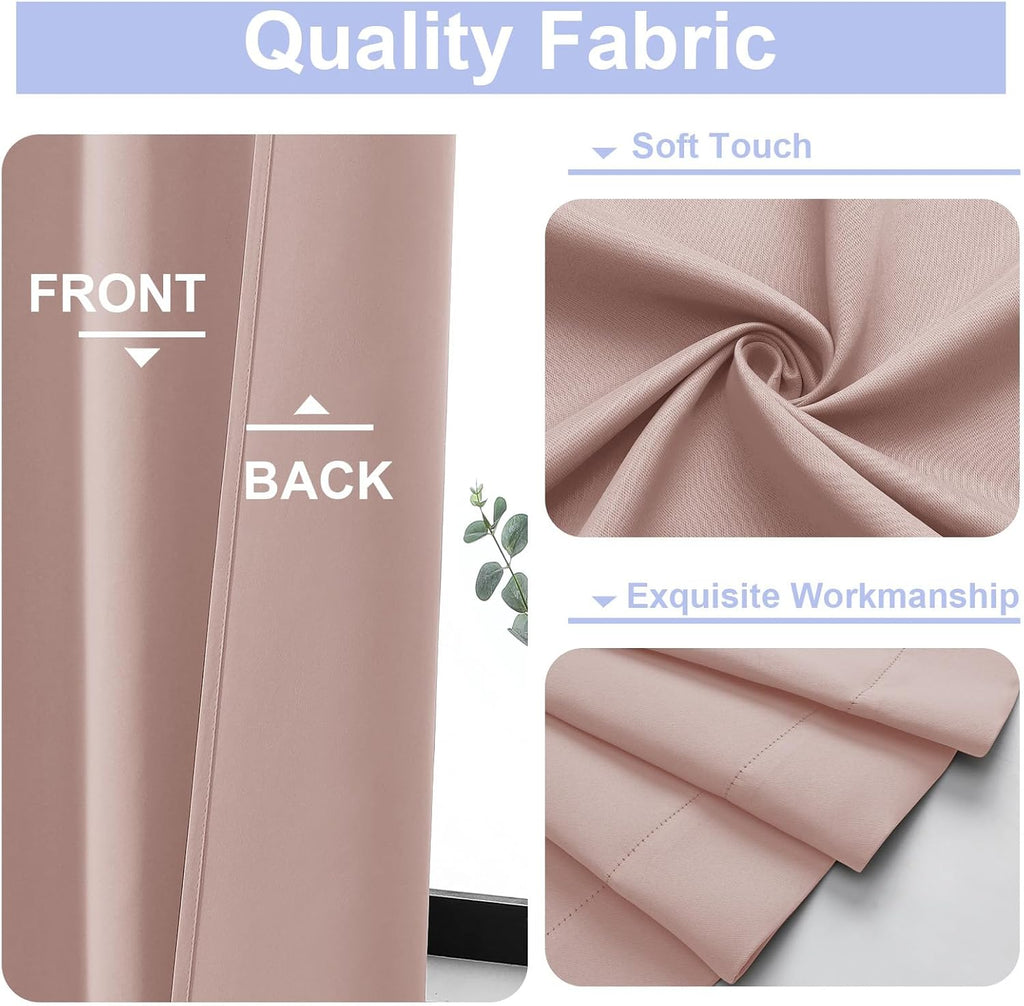 Simplebrand Ava Blush Blackout Curtains for Bedroom 84 Inch Length 2 Panels Set, Solid Thermal Insulated Privacy Nursery Window Treatment C…