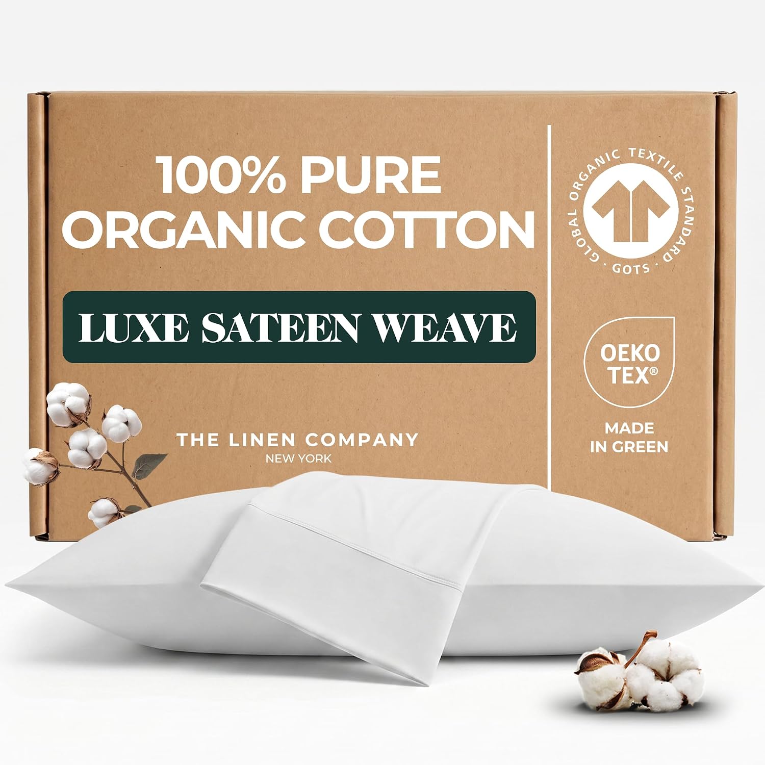 100% GOTS Certified Organic Cotton Pillowcases Standard - Oeko-Tex Certified 415 Thread Count Hemstitched Pillow Cases, Skin-Friendly…
