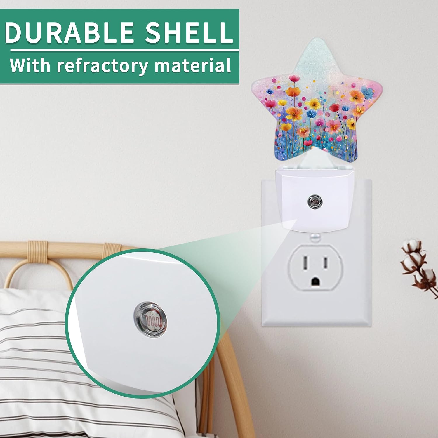 Watercolor Floral Star Night Light Plug in, Decorative Night Light for Kids Room Nursery Bedroom, Soft Glow Sensor Lamp for Hallway…