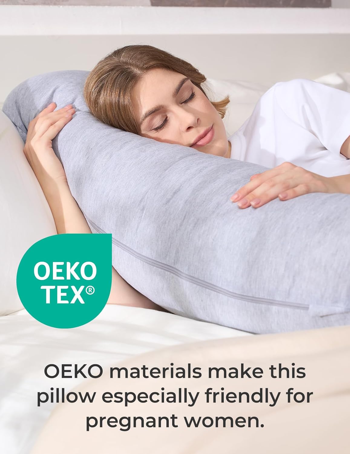Momcozy Pregnancy Pillows for Side Sleeping, J Shaped Maternity Body Pillow for Pregnancy, Soft Pregnancy Pillow with Jersey Cover for Head…