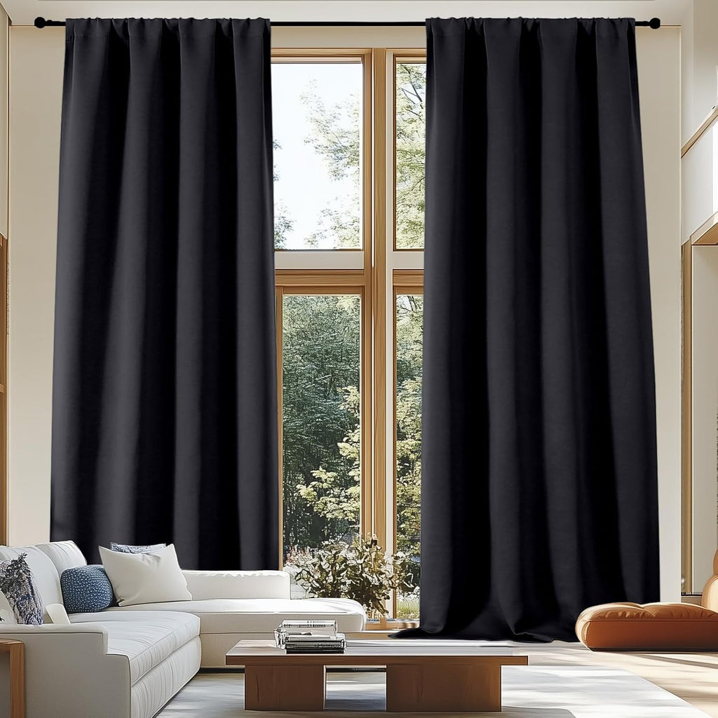 Simplebrand Ava Blackout Extra Long 10ft Curtains for Patio 120 Inches Long 2 Panels Set, Solid Thermal Insulated Energy Saving Rod Pocket…