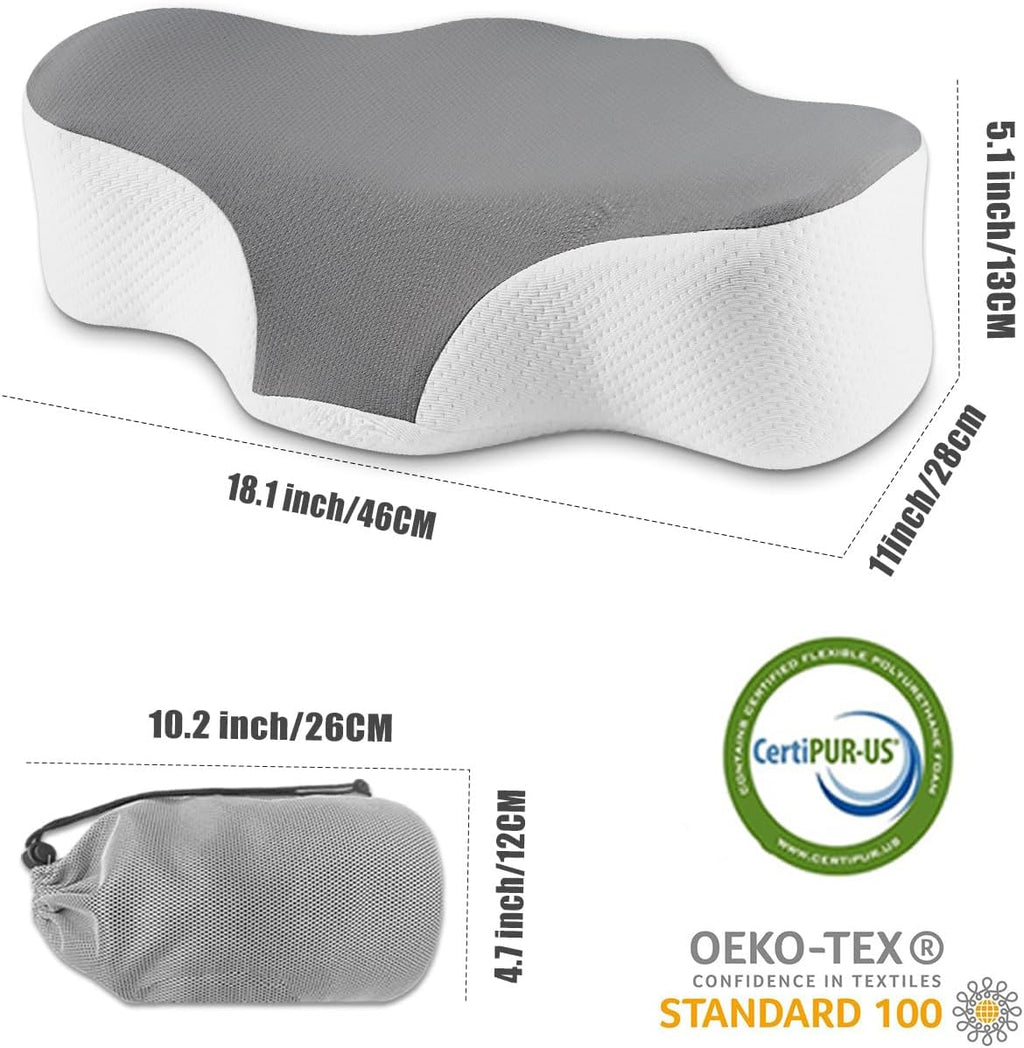 Bespilow Travel Cervical Pillow for Sleeping, Small Memory Foam Neck Pillow with Cooling Washable Cover, Compact Ergonomic Neck Support…