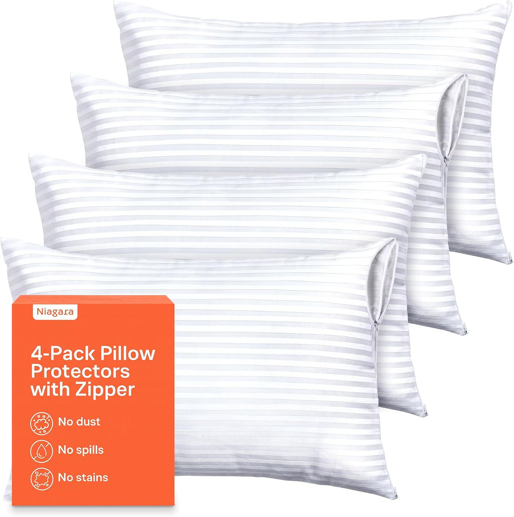 Ultra Soft Pillow Protectors with Zipper King Size - Set of 4 Breathable Pillow Covers - 100% Protection Against Stains, Dust & Dirt…