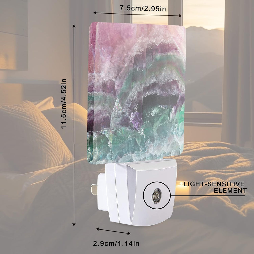 Color Pink Fluorite Crystal Stone Night Light Plug-in LED Nightlights Auto Sensor Night Lamp Dusk-to-Dawn Lamp Home Decor for Nursery…