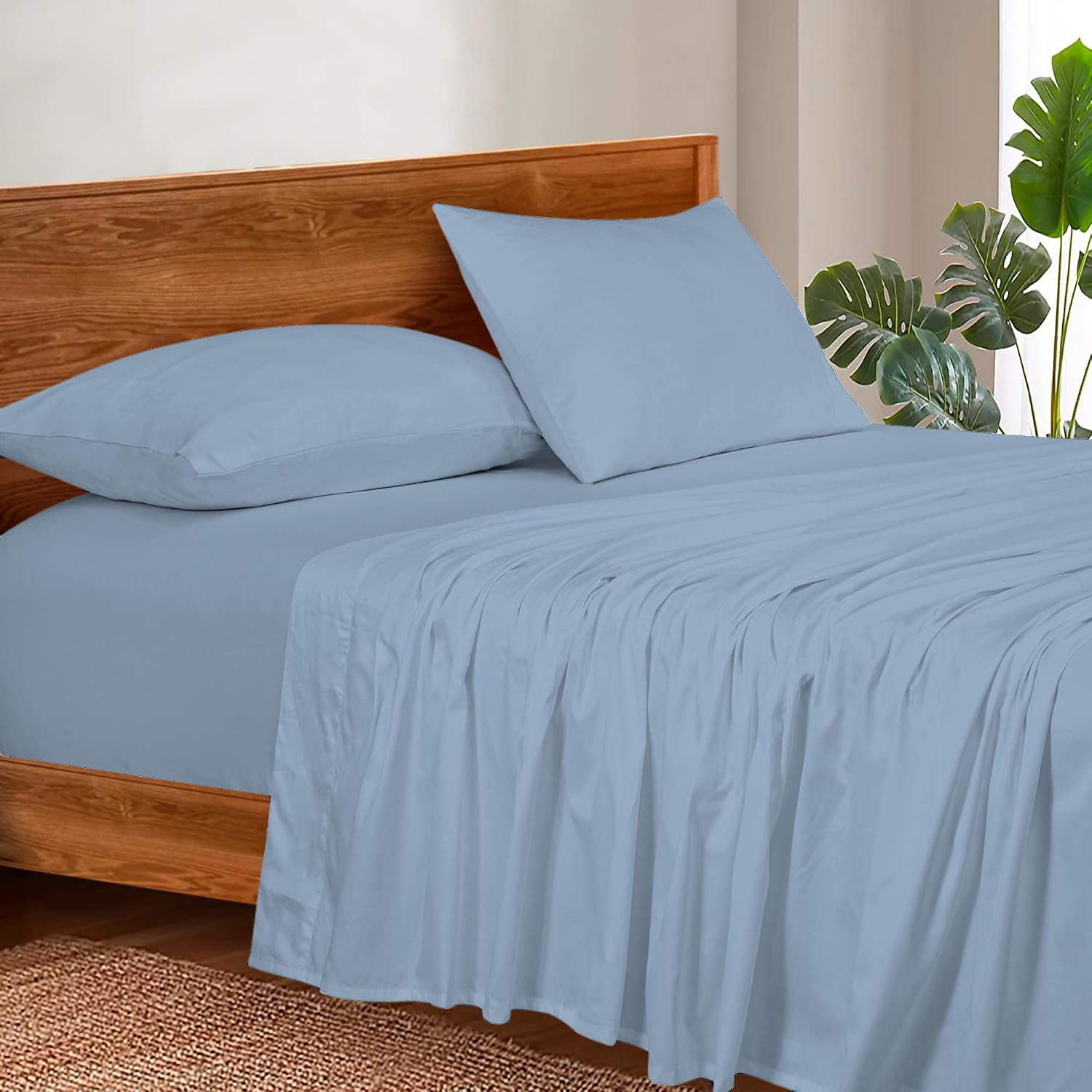 Royalelinens ROYALE LINENS 300 Thread Count Cotton Sateen Sheet Set - 4 Piece Full Bed Sheets - 1 Fitted, 1 Flat & 2 Pillow Cases - Soft Co…