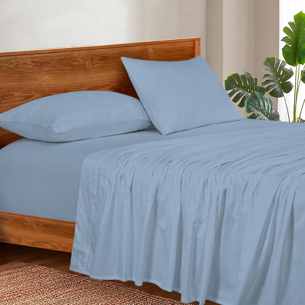 Royalelinens ROYALE LINENS 300 Thread Count Cotton Sateen Sheet Set - 4 Piece Queen Bed Sheets - 1 Fitted, 1 Flat & 2 Pillow Cases - Soft C…