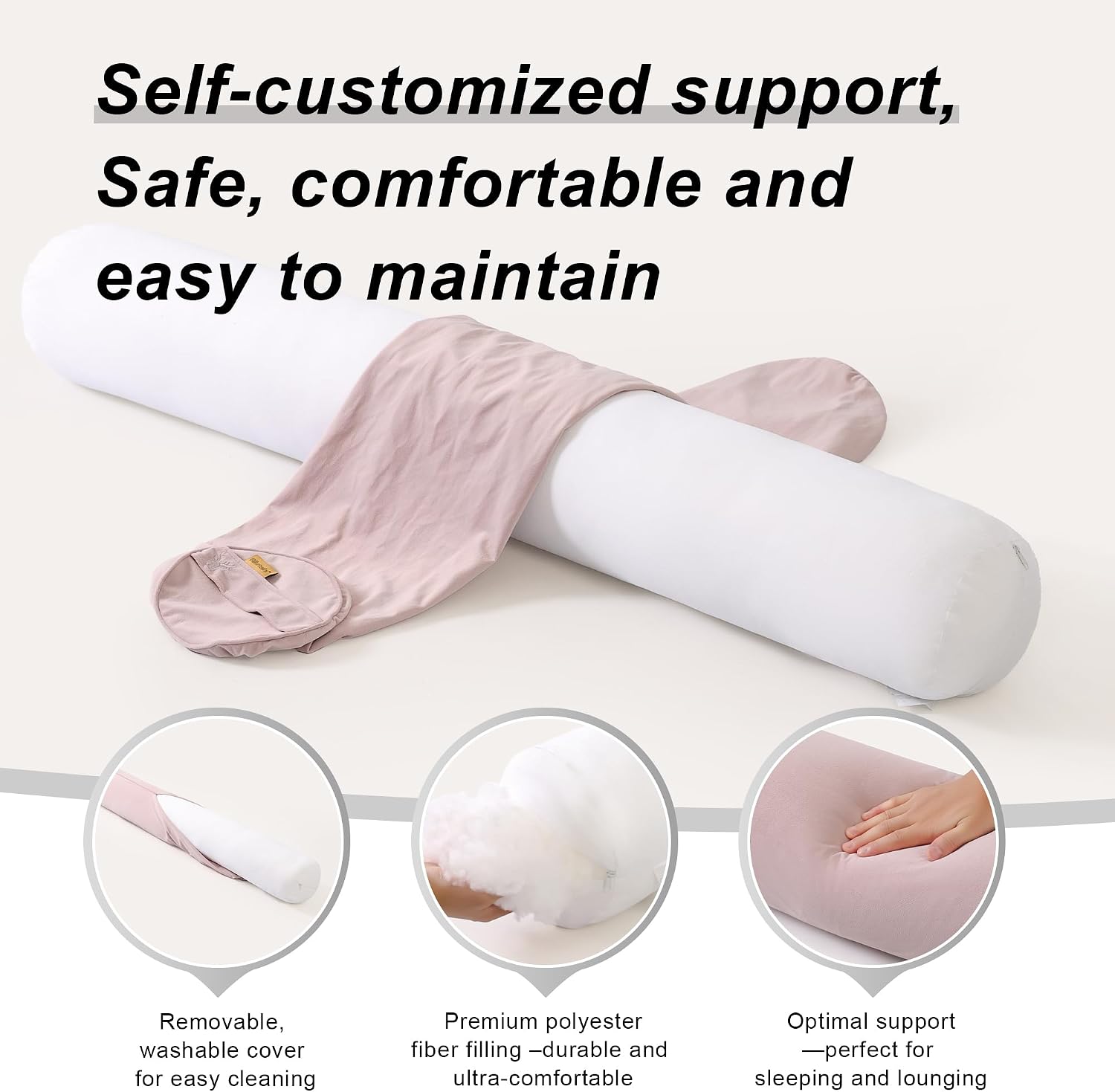 Body Pillow for Adults, Long Round Pillow, Big Cylindrical Pillow, Large Full Bolster Pillows for Side Sleepers (Purple, 59"*7.87")