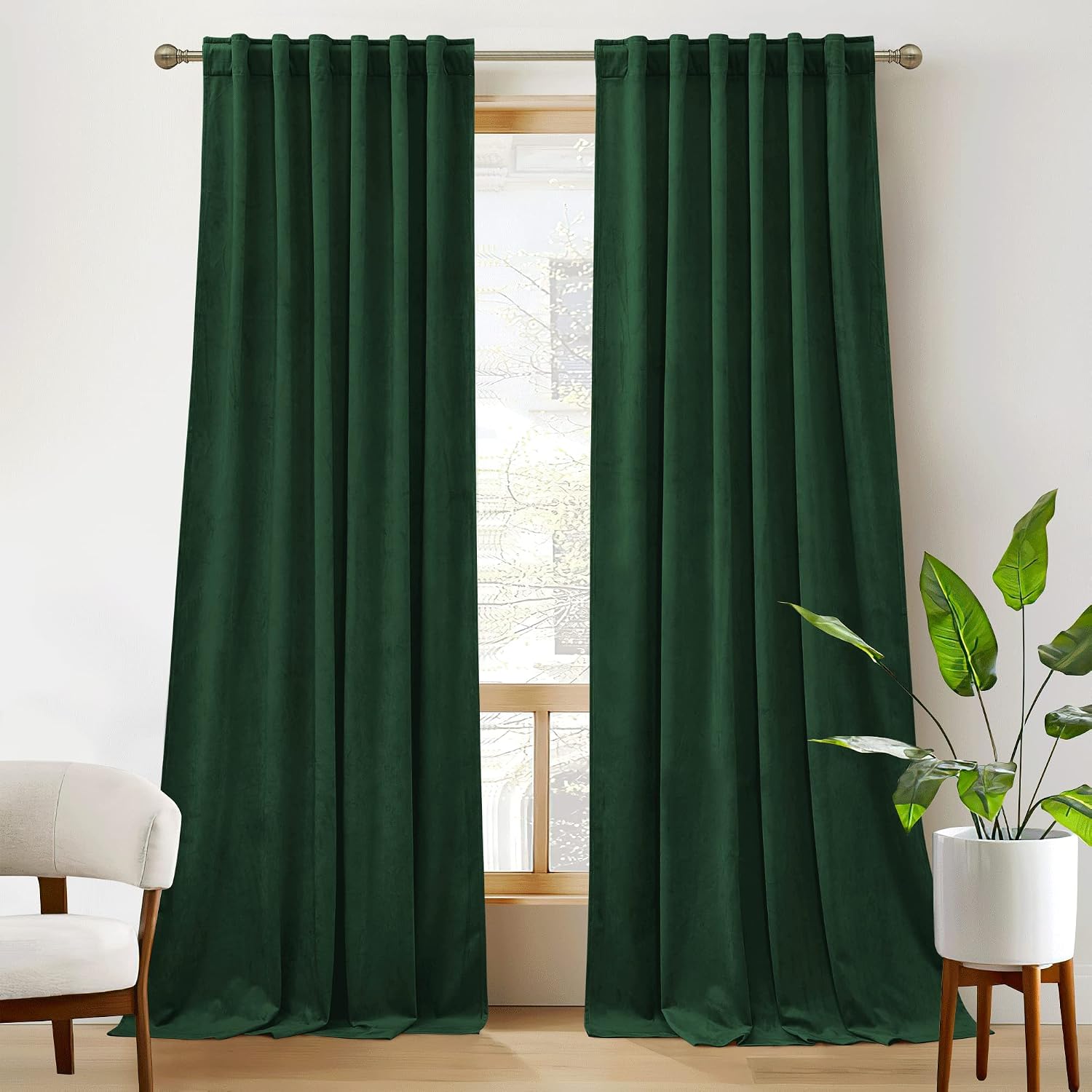 Rybhome RYB HOME Hunter Green Velvet Curtains for Bedroom Living Room, Thermal Insulated Privacy UV Heat Blocking Luxurious Soft Rod Pocket…
