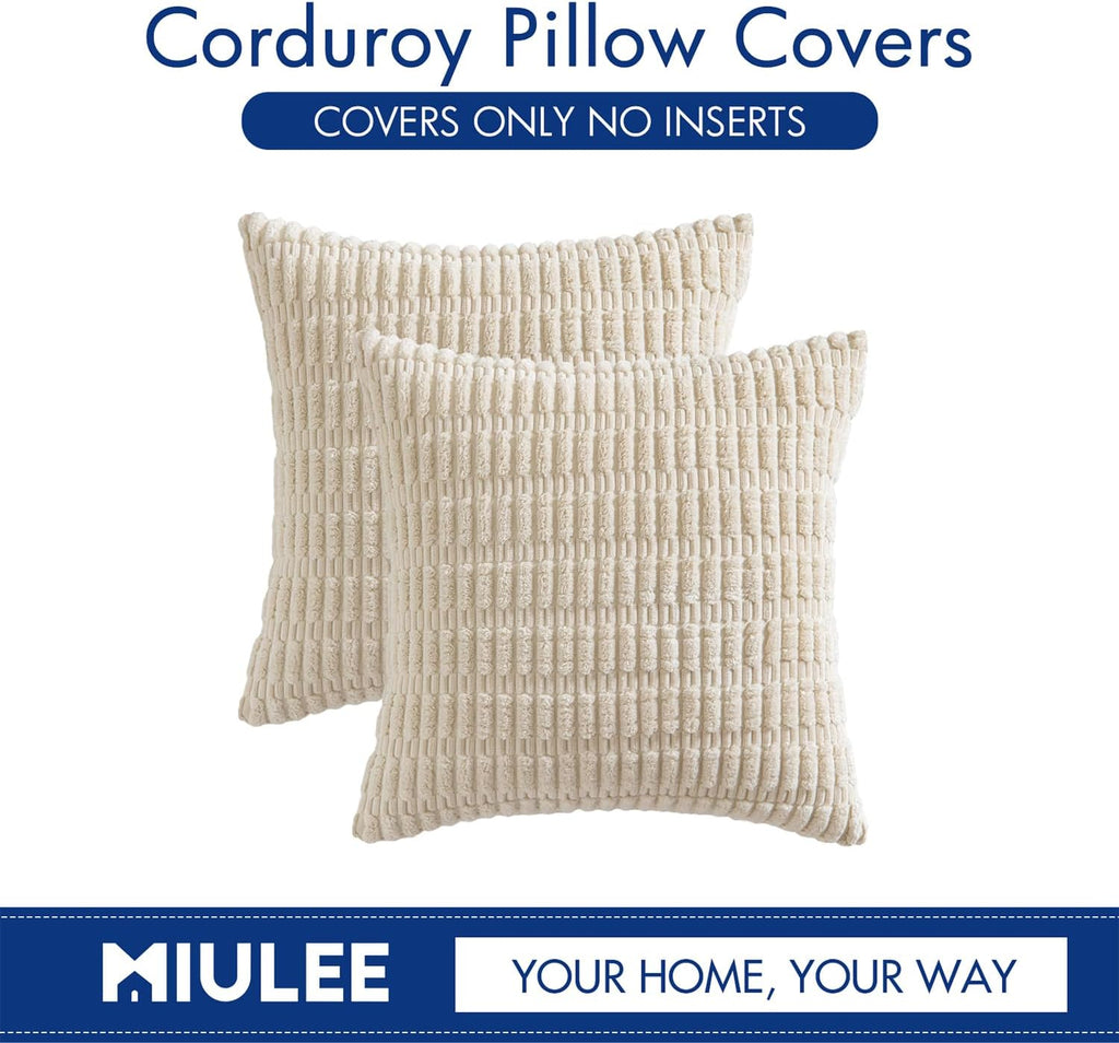 Miulee Pack of 2 Corduroy Decorative Throw Pillow Covers 18x18 Inch Soft Boho Striped Pillow Covers Modern Farmhouse Home Decor for Sofa Li…