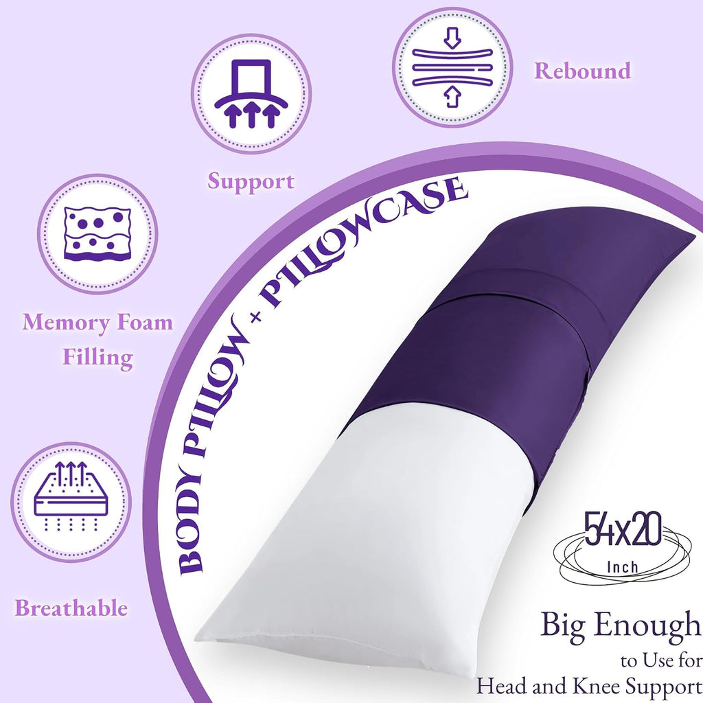Ubauba Memory Foam Body Pillow with Cover, Full Large Body Pillows Insert for Adults with Envelope Closure Pillowcase, Firm & Fluffy Long…