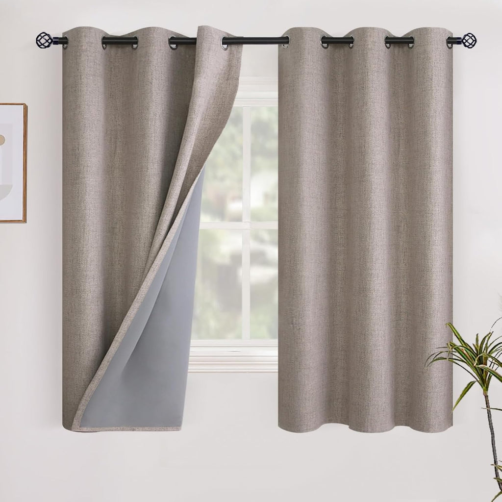 YoungsTex Burlap Short Linen Blackout Curtains 40 Inch Length for Bedroom, Full Light Blocking Small Window Drapes with Grommet Thermal Ins…