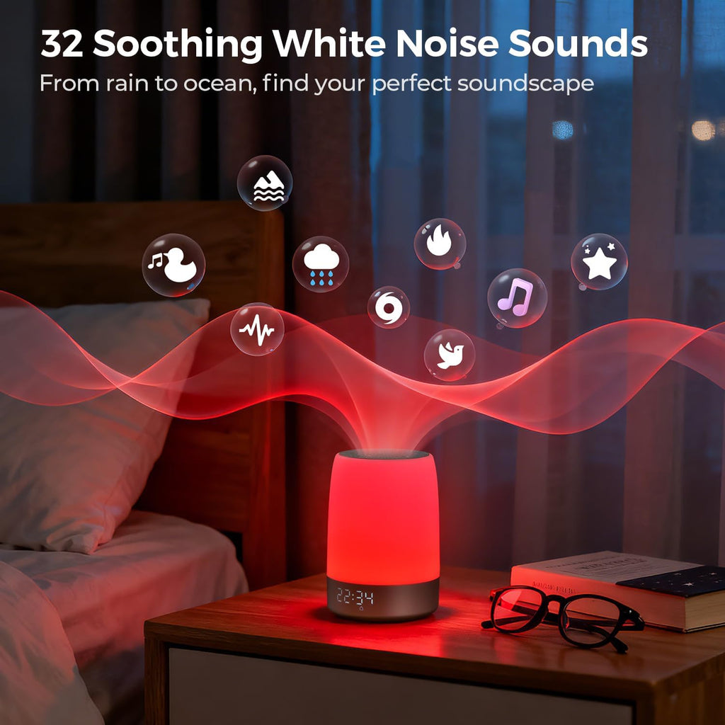 Uptimus Smart Red Light relaxation Lamp & Sleep Sound Machine for Bedroom with Alarm Clock, 32 White Noises Sound Machine, Night Light…
