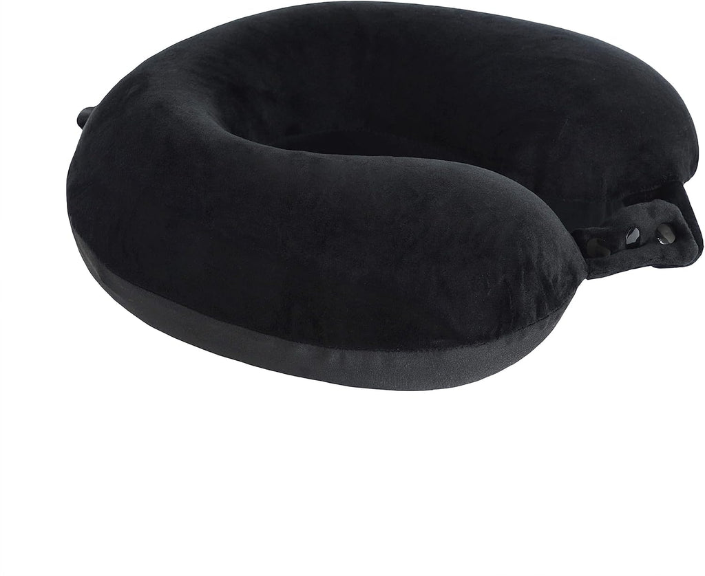 Travel Neck Pillow, Top Memory Foam Pillow for Head Support, Ideal for Airplanes, Cars, and Home Recliners, Adjustable and Soft (Black)