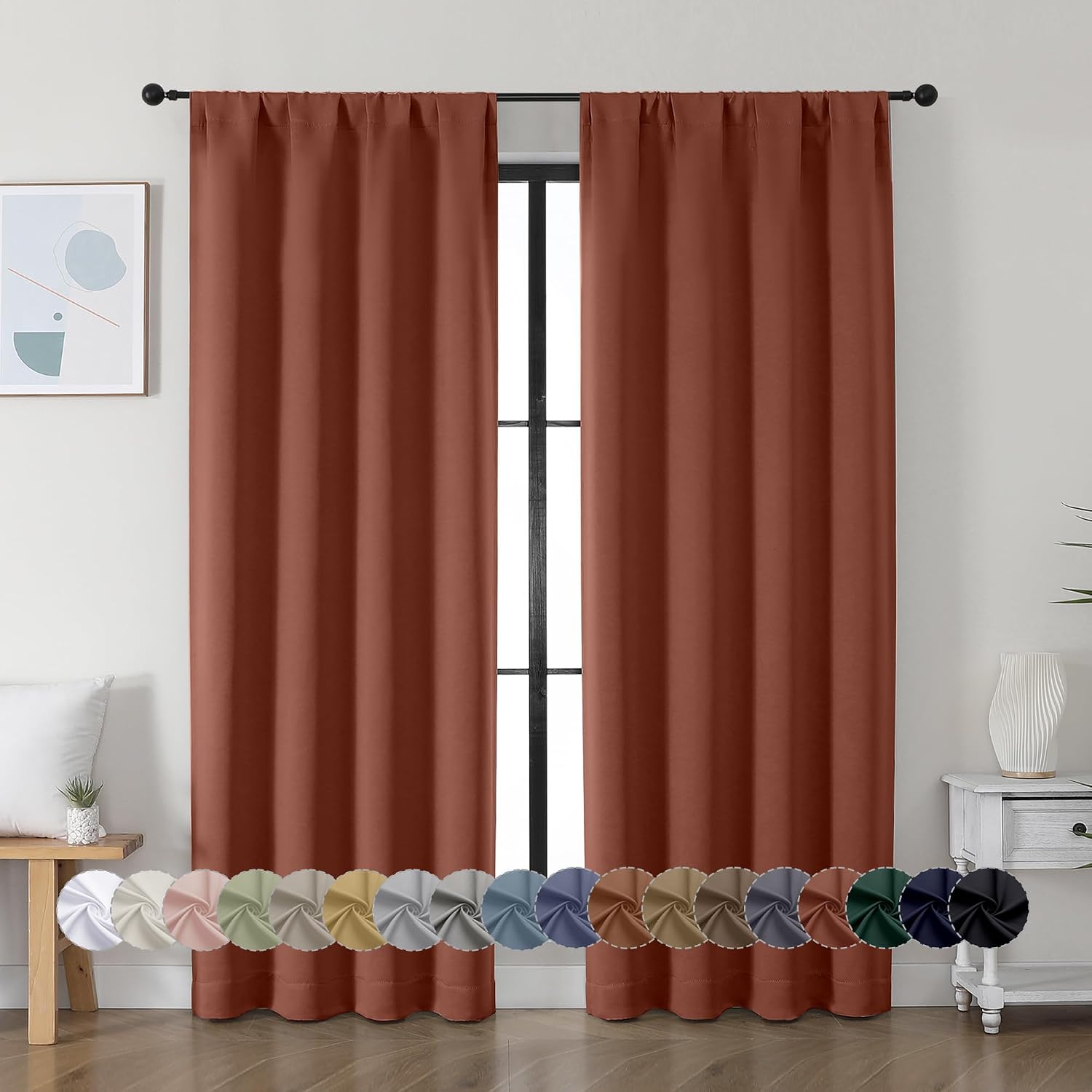 Simplebrand Ava Terracotta Blackout Curtains for Bedroom, 72 Inch Length, 2 Panels, Privacy Thermal Insulated, Rod Pocket, Window Curtains…