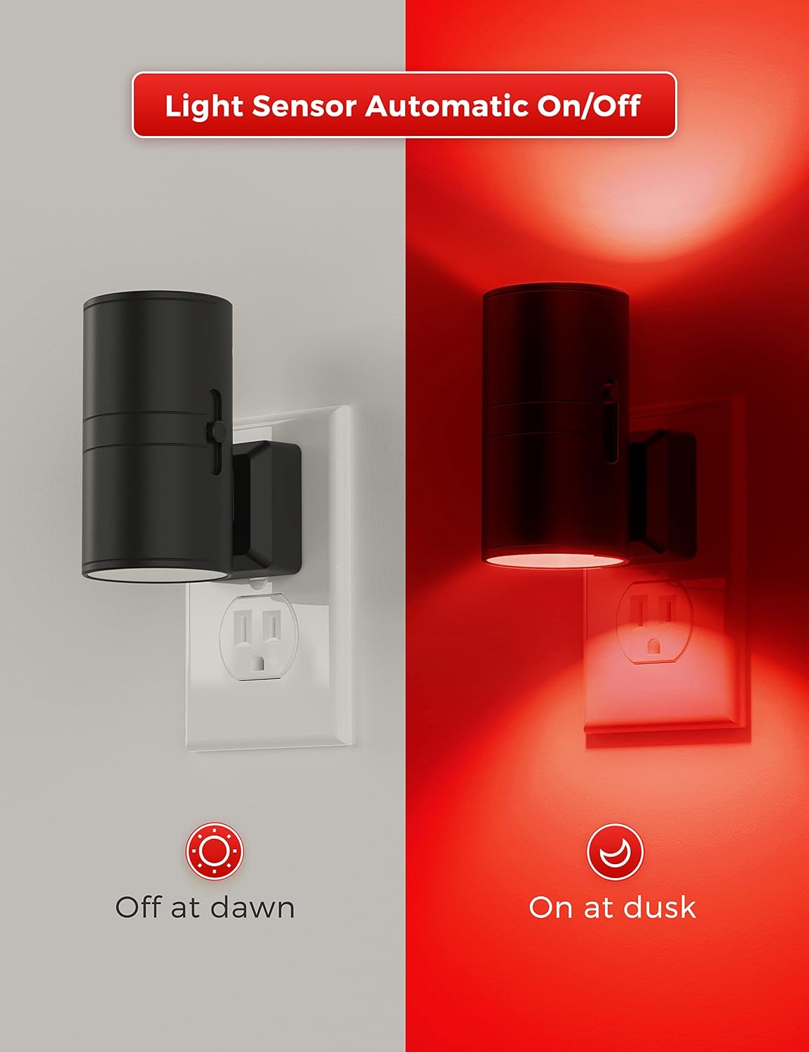 Llohasled L LOHAS LED Red Night Light, Circadian Night Lights Plug into Wall, LED Nightlights with Light Sensor, Red, Dimmable Ni…