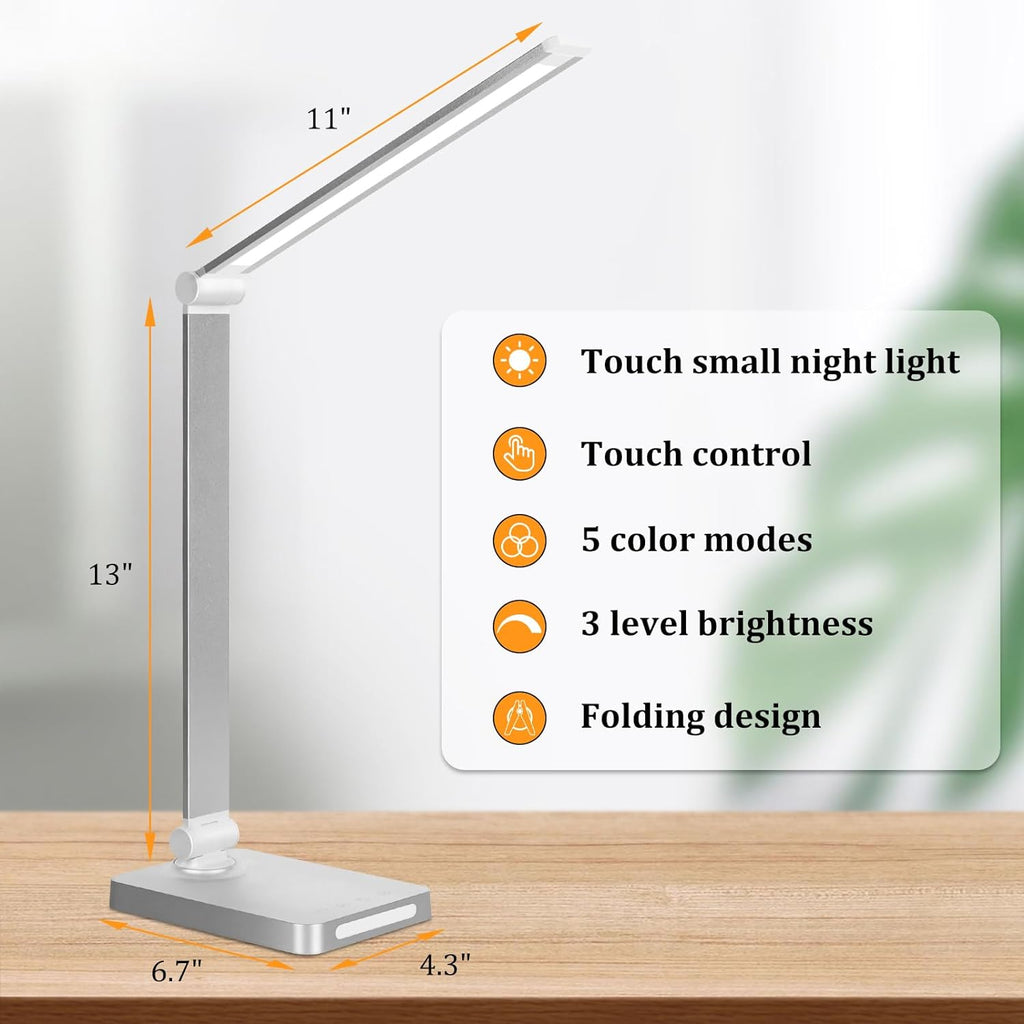 Dott Arts LED Desk Lamp with USB Ports, Touch Desk Lamps for Home Office with 5 Color Modes,3 Brightness Desk Light with Small Night…