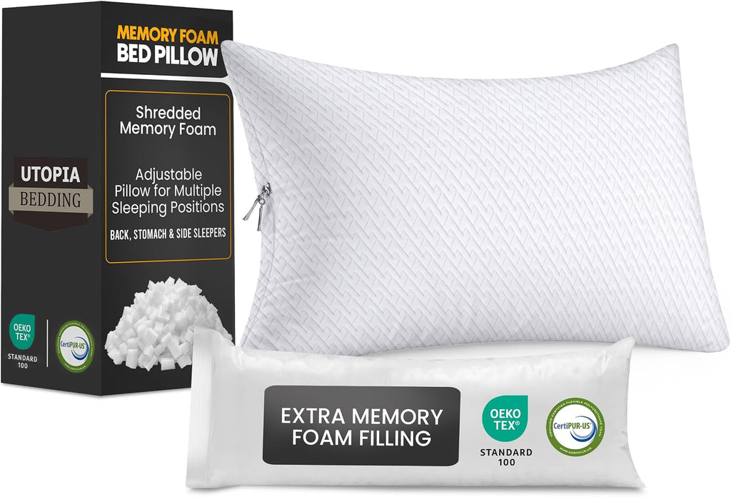Utopia Bedding Shredded Memory Foam Pillows (Queen), Cooling Adjustable Bed Pillows for Sleeping with Washable Pillow Case, Back, Stomach…