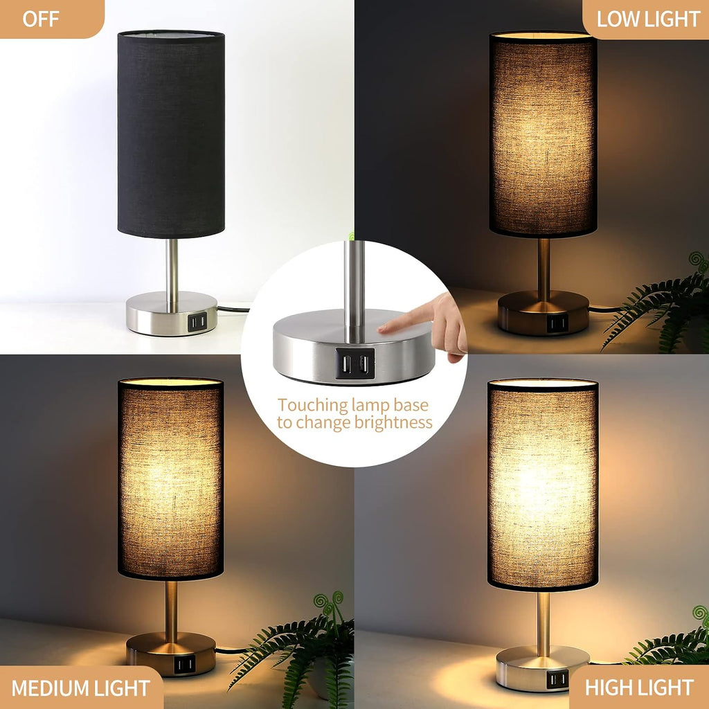 Bedside Lamp with USB Port - Touch Control Table Lamp for Bedroom Wood 3 Way Dimmable Nightstand Lamp with Round Black Shade for Living…