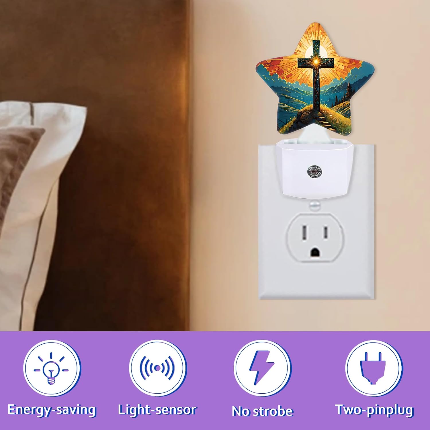 Vintage Cross Night Lights Plug Into Wall Decorative, Easter Sleep Friendly Lamp, Energy Efficient Dusk-to-Dawn Sensor Nightlights for Kid…
