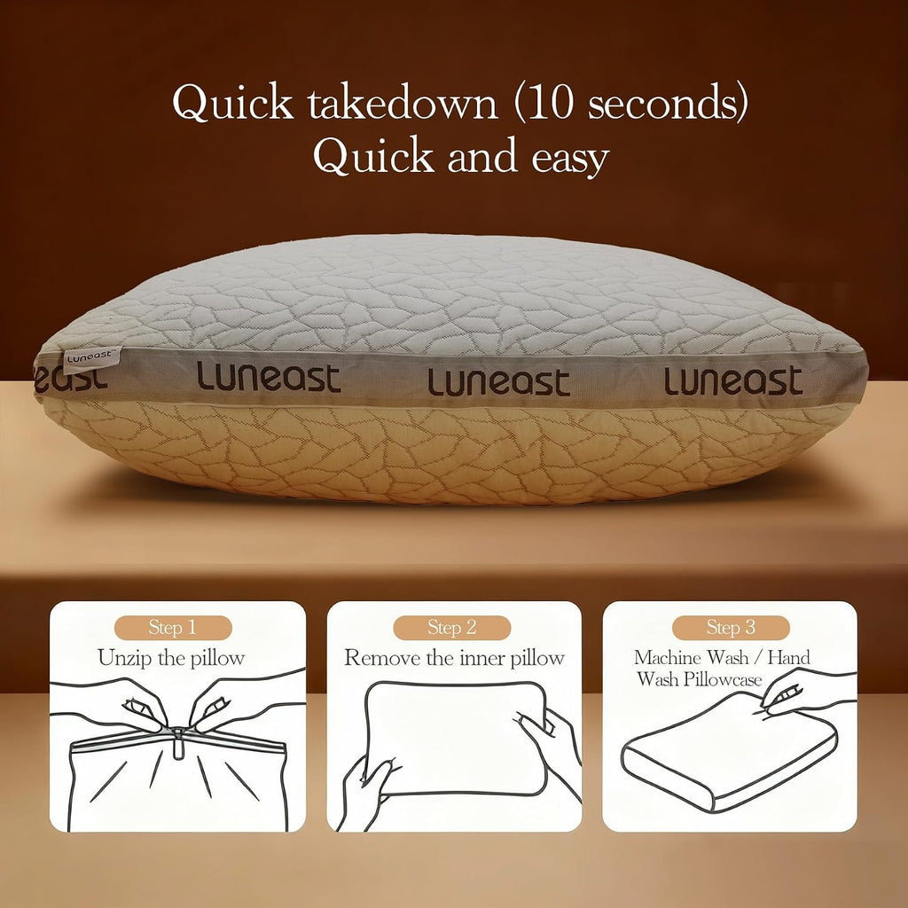 Memory Foam Pillows for Sleeping Adjustable Bamboo Blend Breathable Bed Pillow for Side, Back, and Stomach Sleepers Washable Pillow Cover…