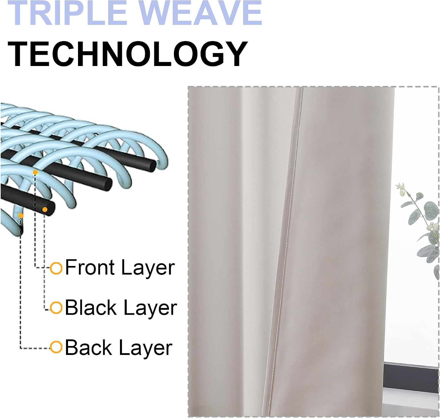 Simplebrand Natural Blackout Curtains for Bedroom 102 Inches Long 2 Panels, Solid Thermal Insulated, Energy Saving Living Room Window …