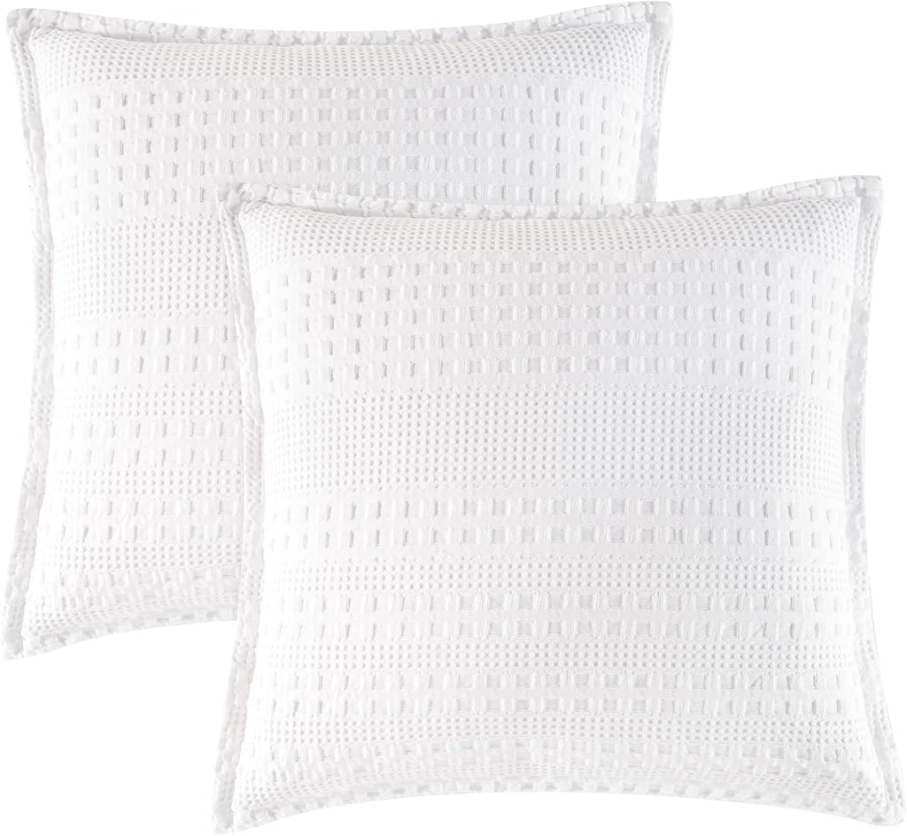 Phf 100% Cotton Ruffle Waffle Weave Euro Sham Covers, 2 Pack 26" x 26" Bed Pillow Covers for Elegant Home Decor, No Filling, Luxury Aesthet…
